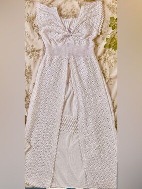 White Cottagecore Cotton High-Low Dress